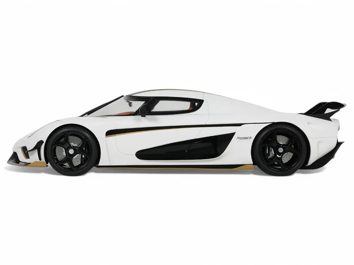 2023 Koenigsegg Regera White with Black Stripes 1/18 Model Car