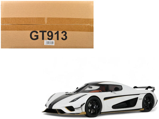 2023 Koenigsegg Regera White with Black Stripes 1/18 Model Car