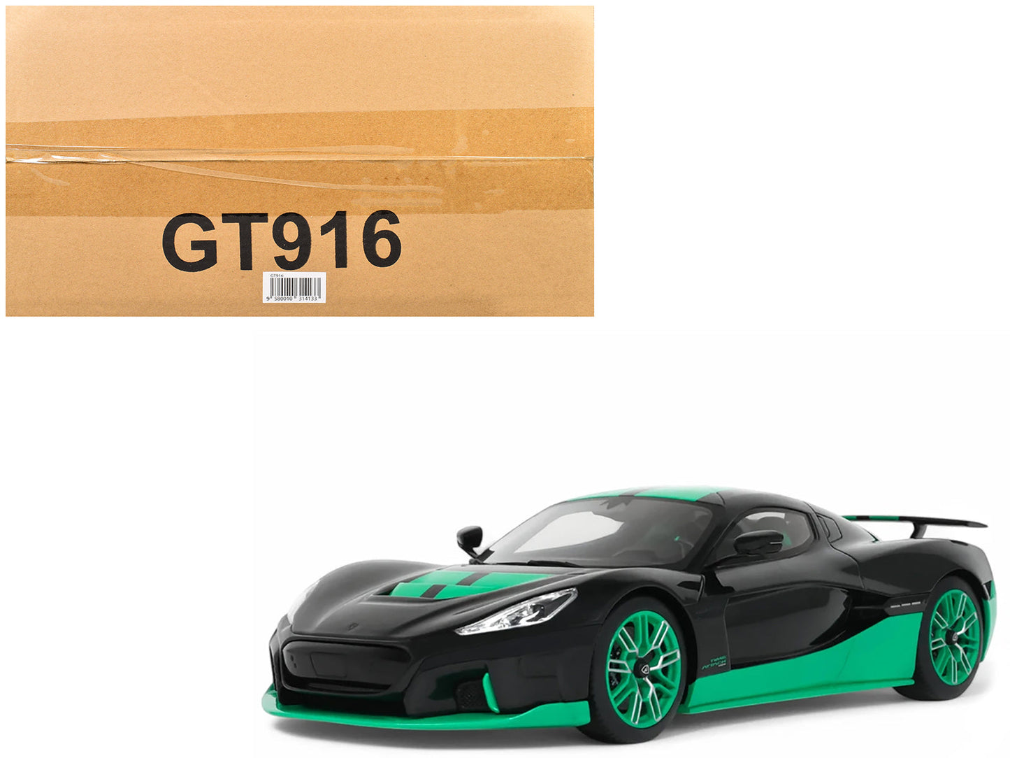 2023 Rimac Nevera Black with Green Stripes 1/18 Model Car