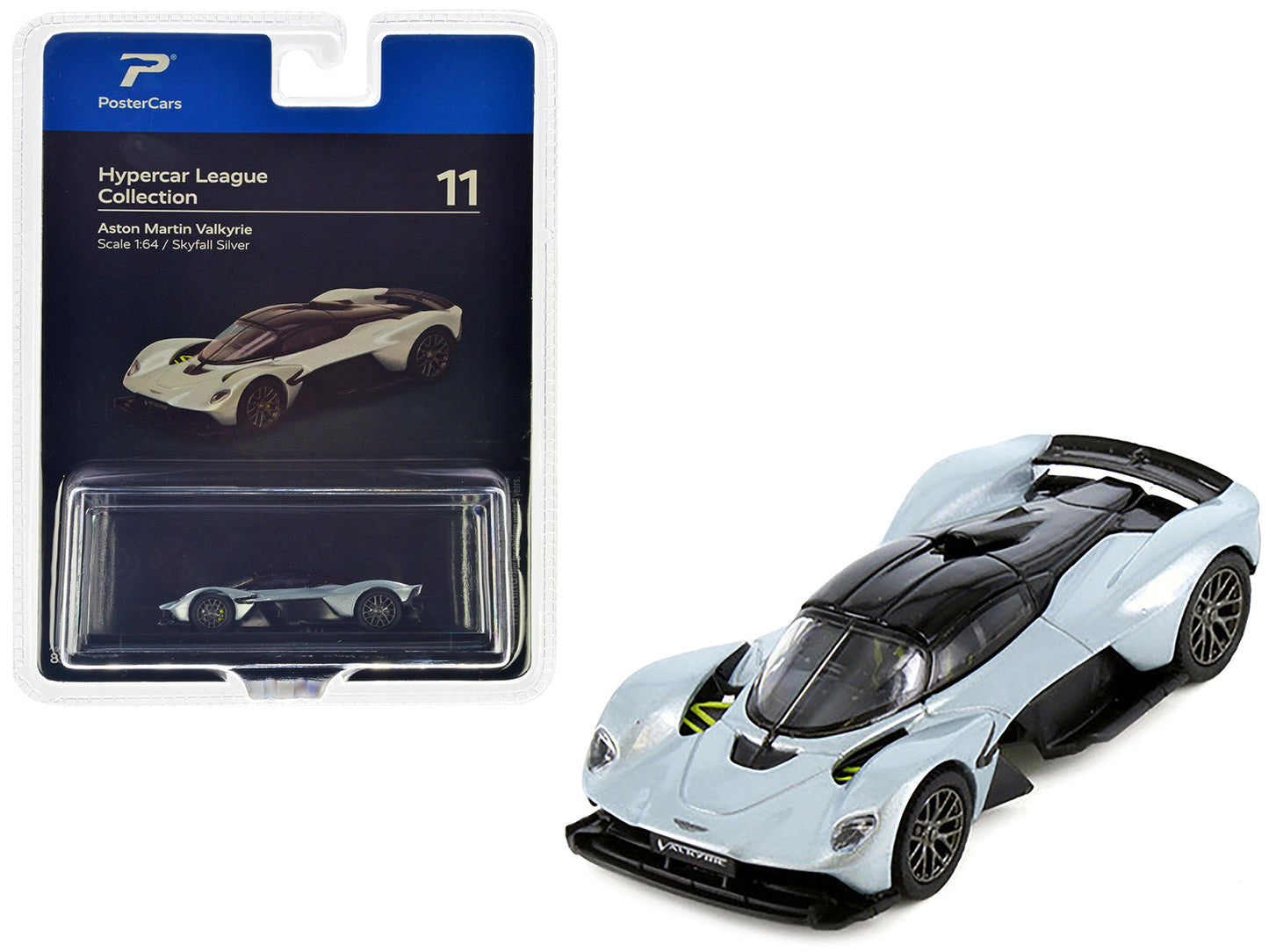 Aston Martin Valkyrie Skyfall Silver Metallic with Black Top "Hypercar League Collection" 1/64 Diecast Model Car