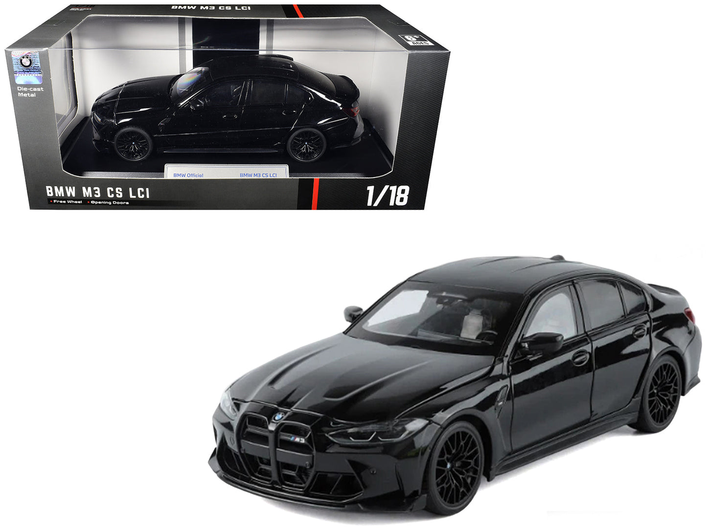 BMW M3 CS LCI Black Metallic with Matt Black Top 1/18 Diecast Model Car