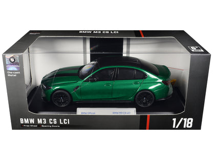 BMW M3 CS LCI Green Metallic with Matt Black Top and Hood Stripes 1/18 Diecast Model Car