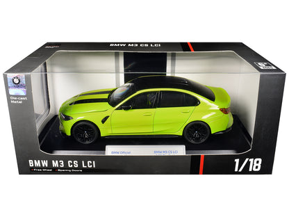 BMW M3 CS LCI Lime Green Metallic with Matt Black Top and Hood Stripes 1/18 Diecast Model Car