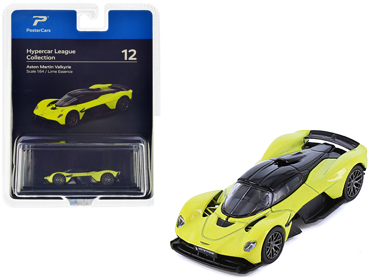 Aston Martin Valkyrie Lime Essence Yellow Metallic with Black Top "Hypercar League Collection" 1/64 Diecast Model Car