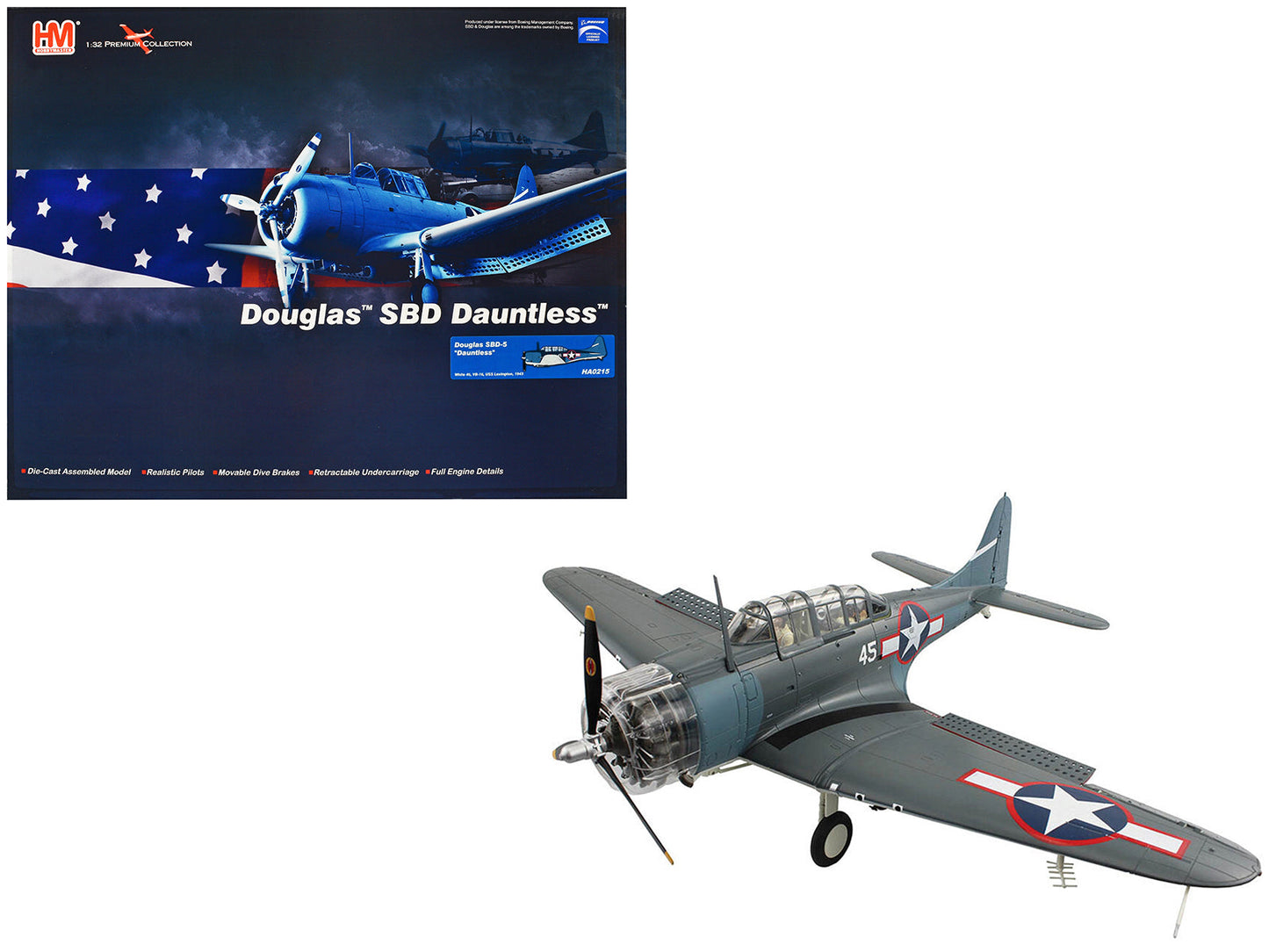 Douglas SBD-5 Dauntless Bomber Aircraft "VB-16 USS Lexington" (1943) United States Navy "Premium Collection" 1/32 Diecast Model