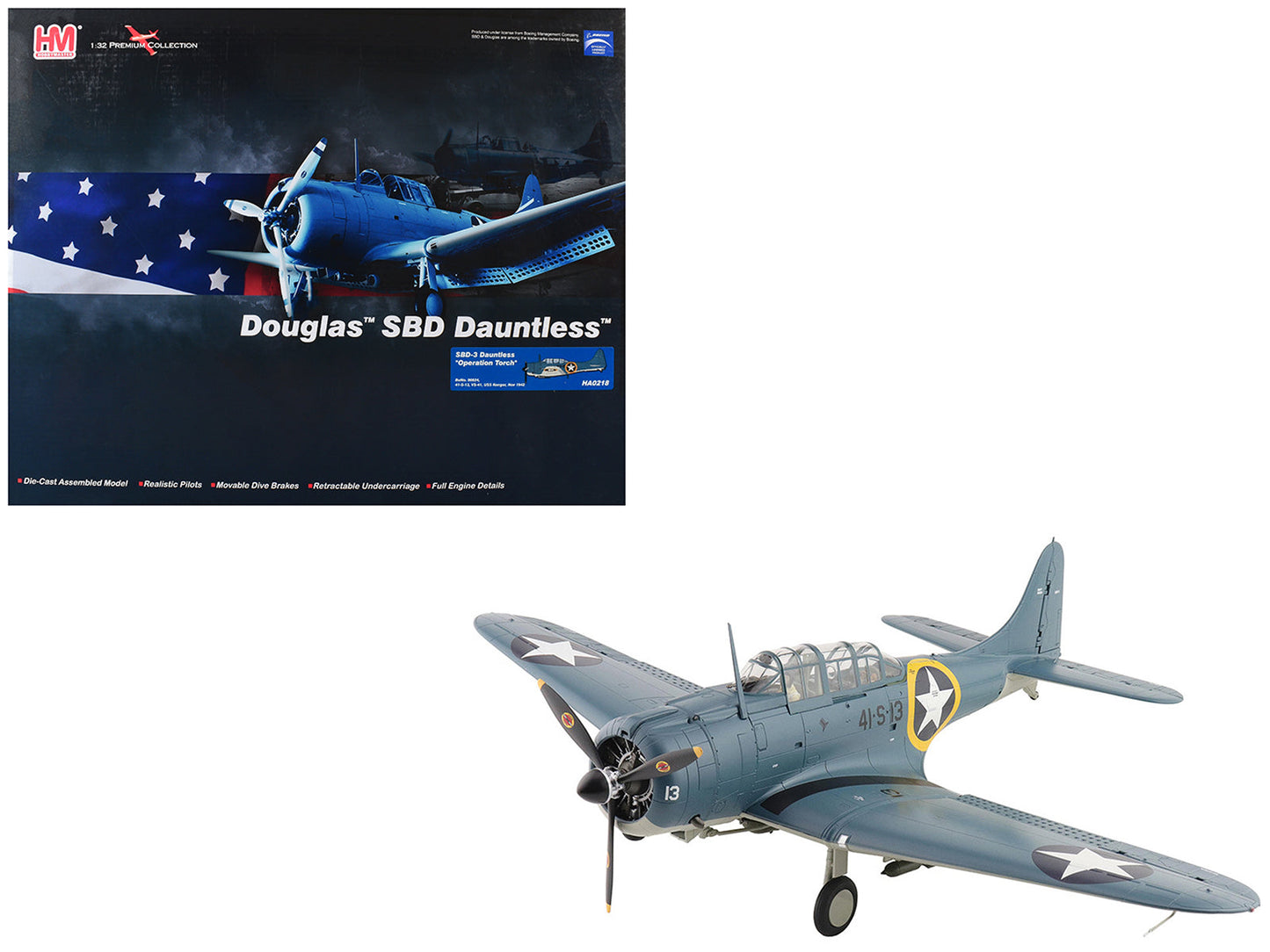 Douglas SBD-3 Dauntless Aircraft "06624 41-S-13 Operation Torch VS-41 USS Ranger" (1942) United States Navy "Premium Collection" 1/32 Diecast Model