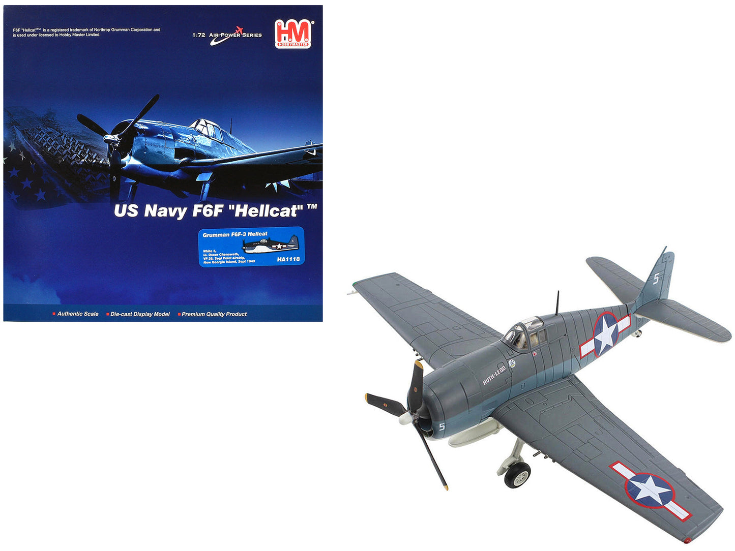 Grumman F6F-3 Hellcat Fighter Aircraft "Ruth-Less Lt. Oscar Chenoweth VF-38 Segi Point Airstrip New Georgia Island" (1943) United States Navy "Air Power Series" 1/72 Diecast Model