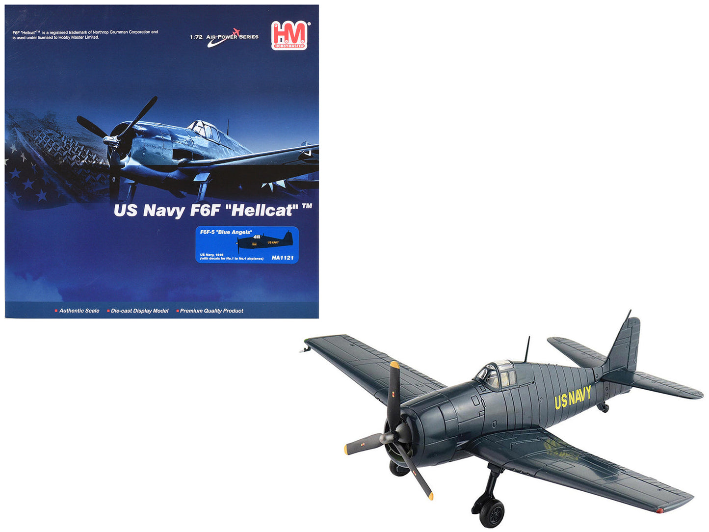 Grumman F6F-5 Hellcat Fighter Aircraft "Blue Angels #1-4 Decals" (1946) United States Navy "Air Power Series" 1/72 Diecast Model