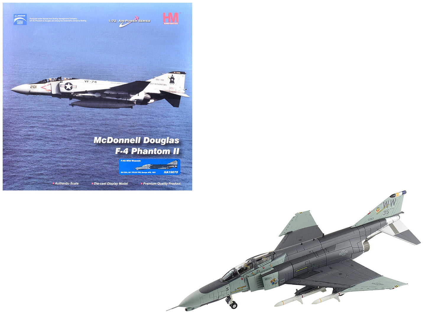 McDonnell Douglas F-4G Phantom II Fighter-Bomber Aircraft "Wild Weasels 69-7253 561st TFS 35th TFW George AFB" (1991) United States Air Force "Air Power Series" 1/72 Diecast Model