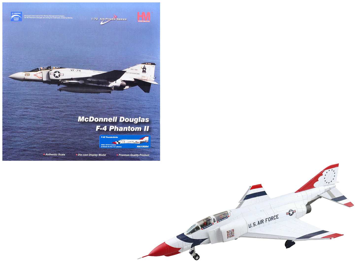 McDonnell Douglas F-4E Phantom II Fighter-Bomber Aircraft "Thunderbirds with Decals for No.1 to 7 planes 1973/74 Season" United States Air Force "Air Power Series" 1/72 Diecast Model