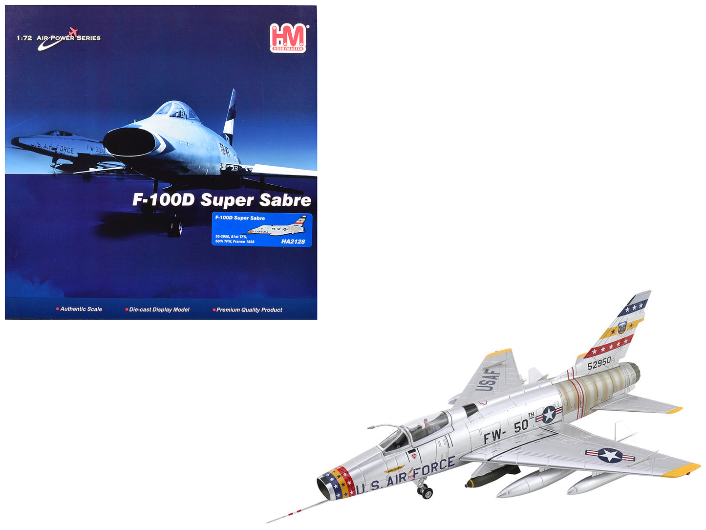 North American F-100D Super Sabre Fighter Aircraft "FW-871 81st TFS 50th TFW France" (1958) United States Air Force "Air Power Series" 1/72 Diecast Model