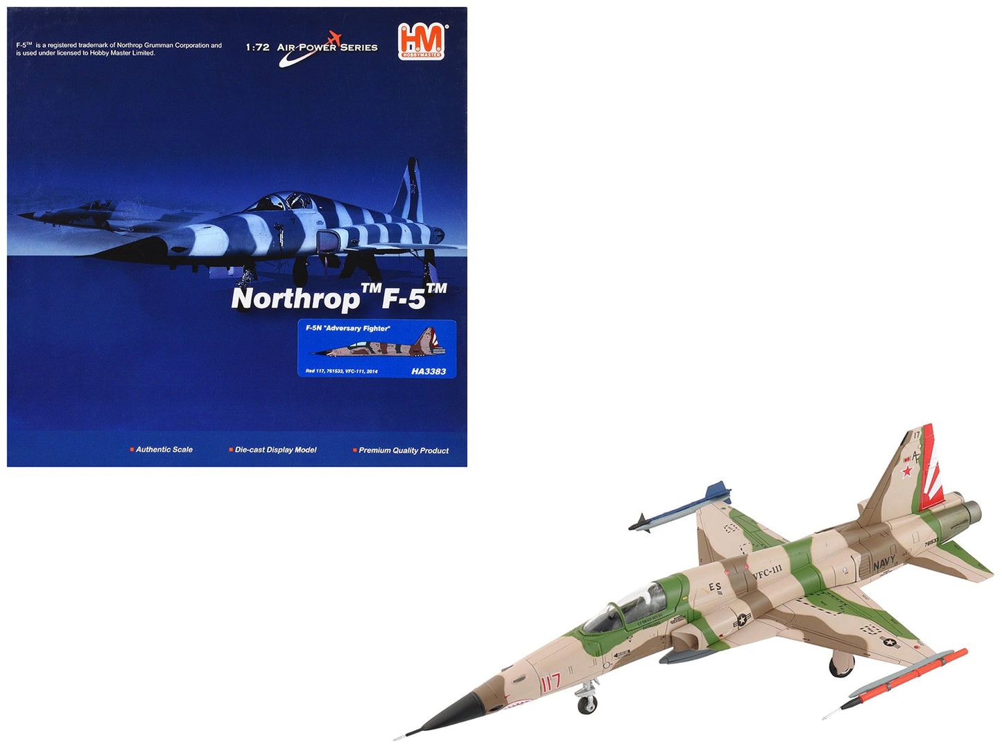 Northrop F-5N Tiger II Aircraft "Red 117 761533 Adversary Fighter VFC-111 Sundowners" United States Navy "Air Power Series" 1/72 Diecast Model
