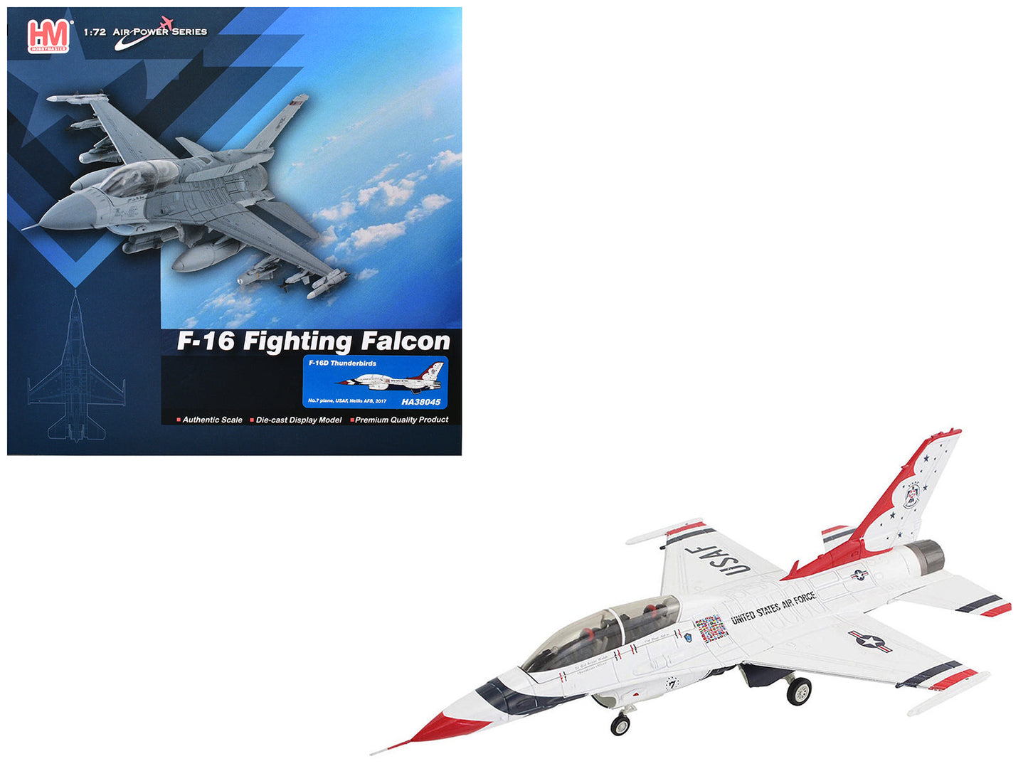 Lockheed F-16D Fighting Falcon Fighter Aircraft "No.7 Thunderbirds Nellis Air Force Base" (2017) United States Air Force "Air Power Series" 1/72 Diecast Model