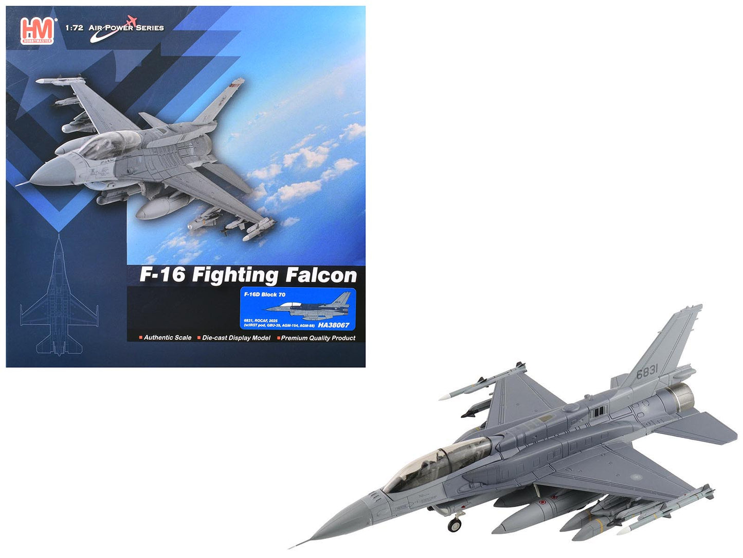 Lockheed F-16D Fighting Falcon Fighter Aircraft "6831 Block 70" (2025) Republic of China Air Force "Air Power Series" 1/72 Diecast Model
