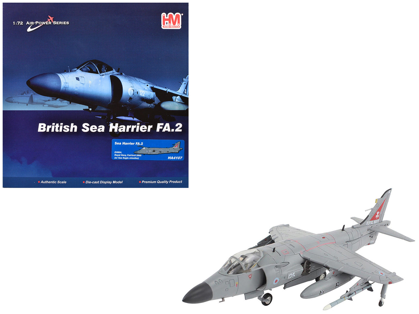 British Aerospace Sea Harrier FA.2 Aircraft with Sea Eagle Missiles "ZH804 Fairford" (2002) British Royal Navy "Air Power Series" 1/72 Diecast Model