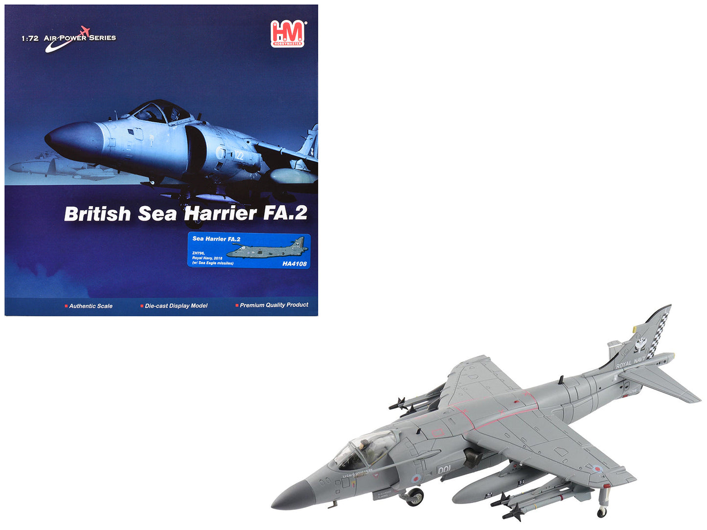 British Aerospace Sea Harrier FA.2 Aircraft with Sea Eagle Missiles "ZH796" (2018) British Royal Navy "Air Power Series" 1/72 Diecast Model