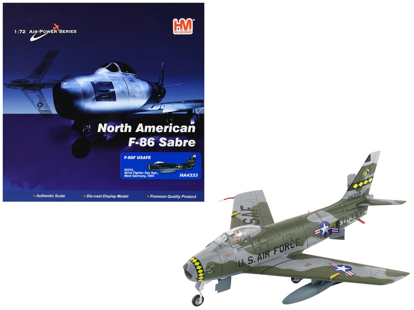 North American F-86F Sabre Fighter Aircraft "25333 461st Fighter Day Squadron West Germany" (1955) United States Air Forces in Europe "Air Power Series" 1/72 Diecast Model