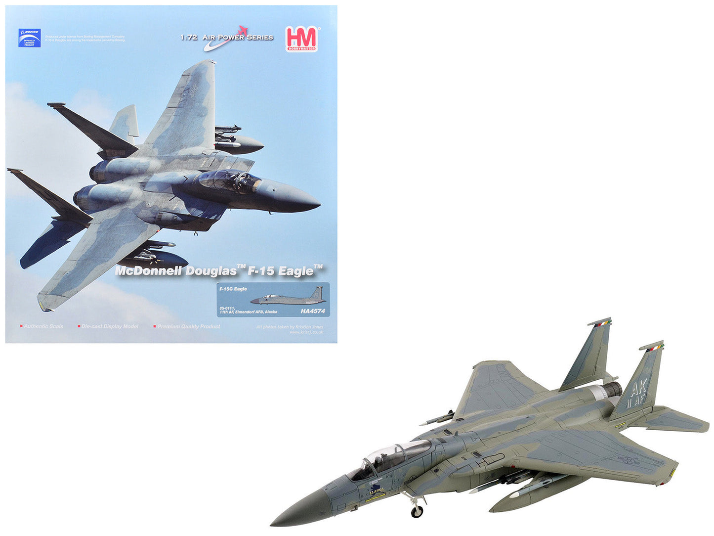 McDonnell Douglas F-15C Eagle Fighter Aircraft "85-0111 11th Air Force Elmendorf Air Force Base Alaska" United States Air Force "Air Power Series" 1/72 Diecast Model