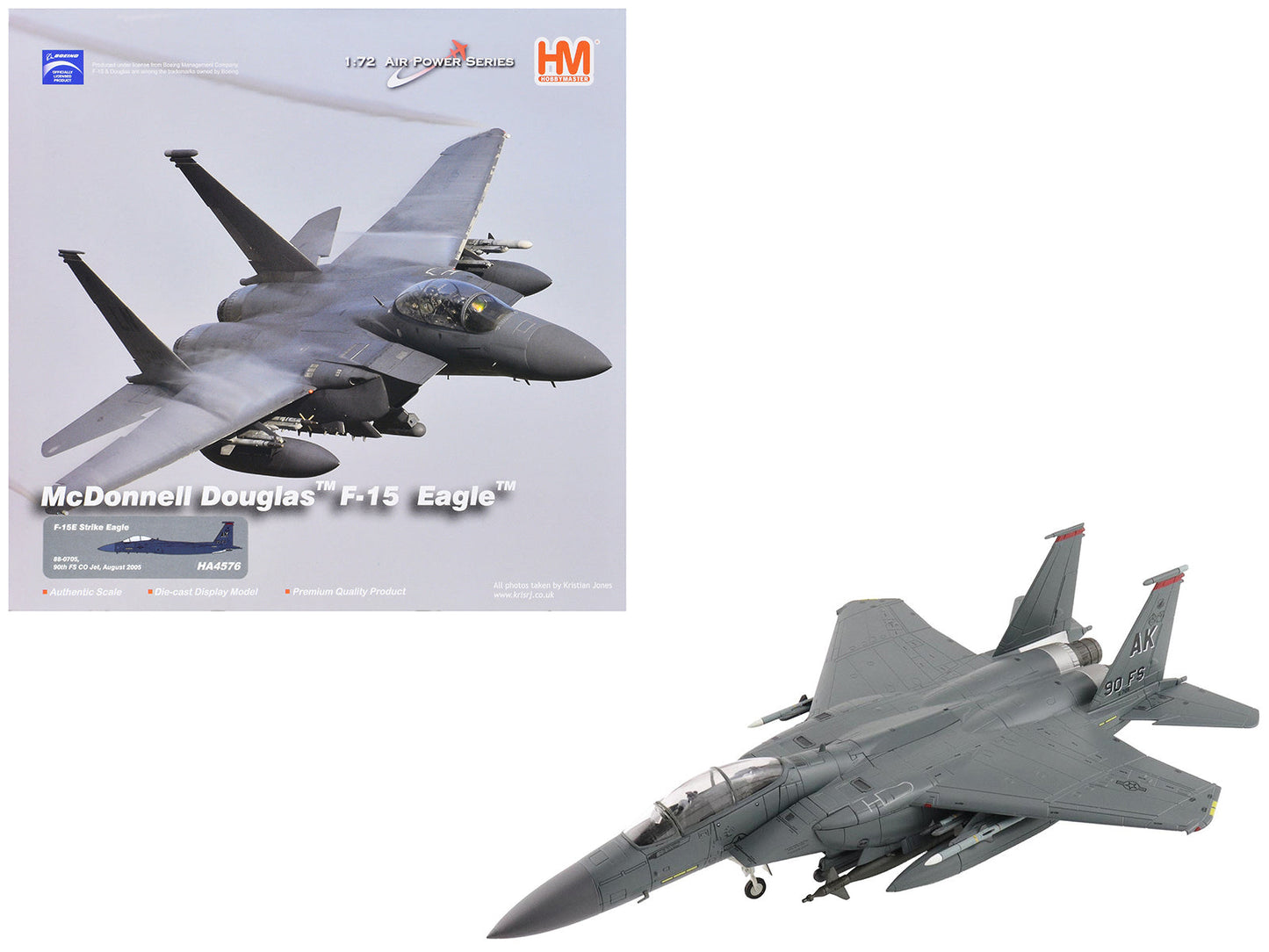 McDonnell Douglas F-15E Strike Eagle Fighter Aircraft "88-0705 90th Fighter Squadron Commanding Officer's Jet" (2005) United States Air Force "Air Power Series" 1/72 Diecast Model