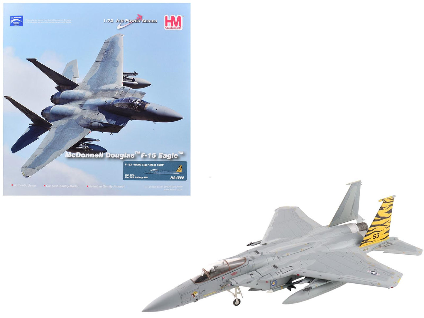 McDonnell Douglas F-15A Eagle Fighter Aircraft "NATO Tiger Meet 36th TFW 53rd TFS Bitburg AFB" (1981) United States Air Force "Air Power Series" 1/72 Diecast Model