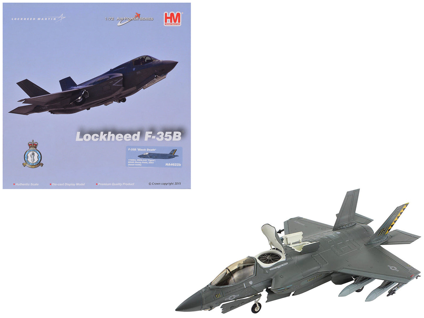 Lockheed Martin F-35B Lightning II Aircraft (Beast Mode) "Black Death VMFA-542 MCAS Cherry Point" (2023) United States Marine Corps "Air Power Series" 1/72 Diecast Model