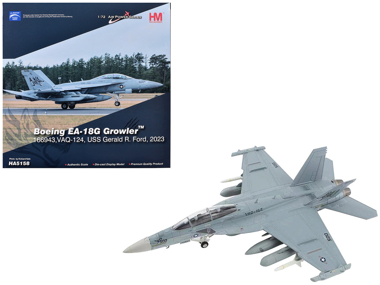 Boeing EA-18G Growler Aircraft "VAQ-142 Gray Wolves USS Gerald R. Ford" (2023) United States Navy "Air Power Series" 1/72 Diecast Model
