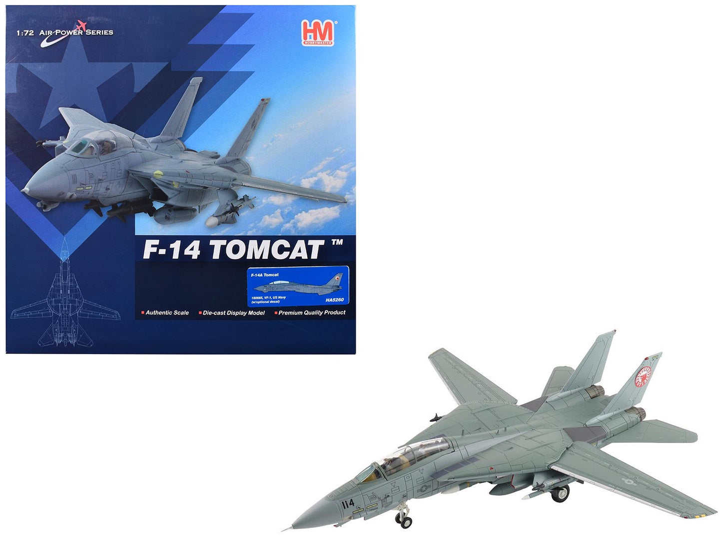 Grumman F-14A Tomcat Fighter Aircraft "VF-1 (with Optional Decals)" United States Navy "Air Power Series" 1/72 Diecast Model