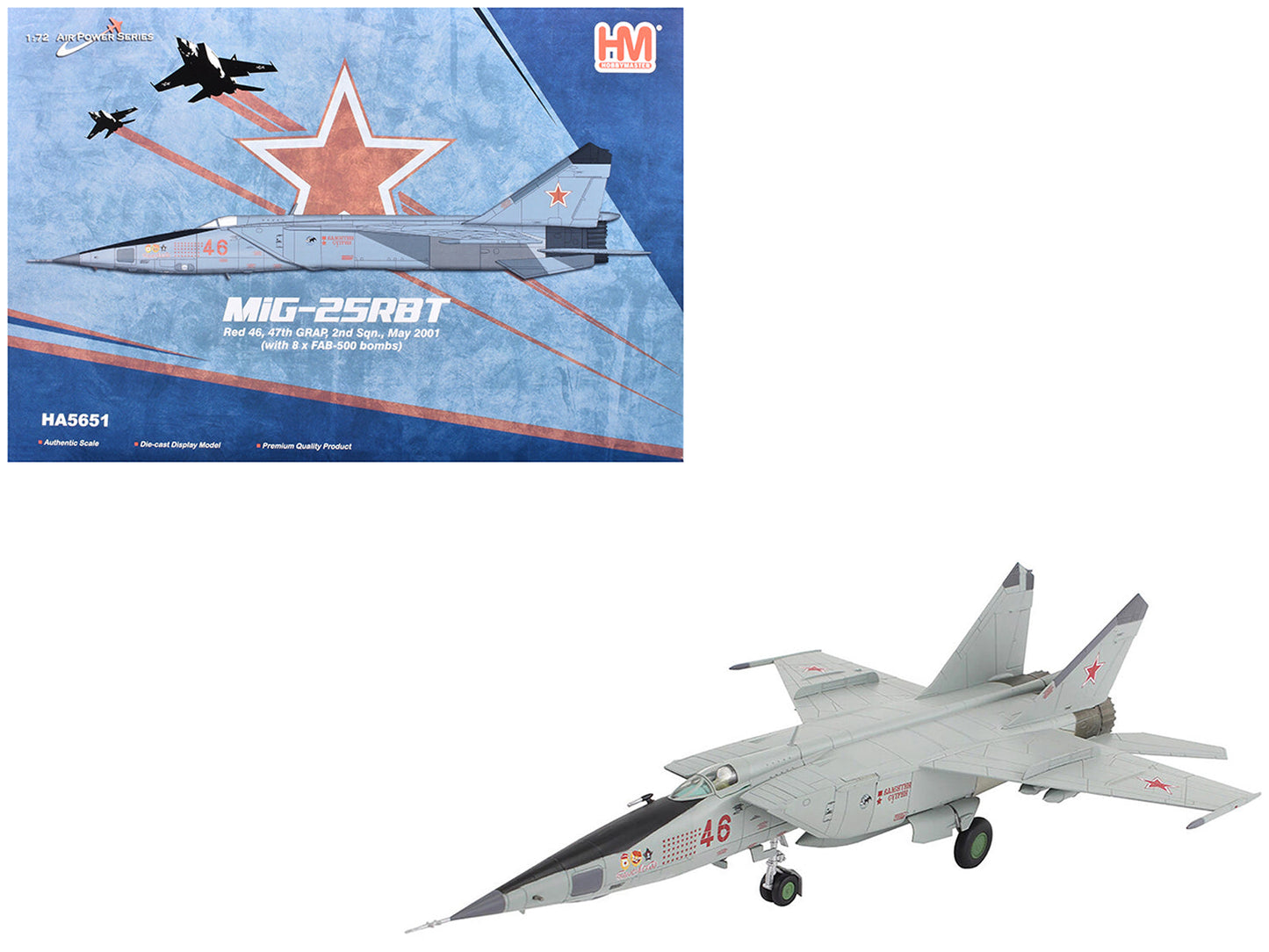 Mikoyan-Gurevich MiG-25RBT Aircraft "Red 46 47th Guards Reconnaissance Aviation Regiment 2nd Squadron" (2001) Russian Air Force "Air Power Series" 1/72 Diecast Model
