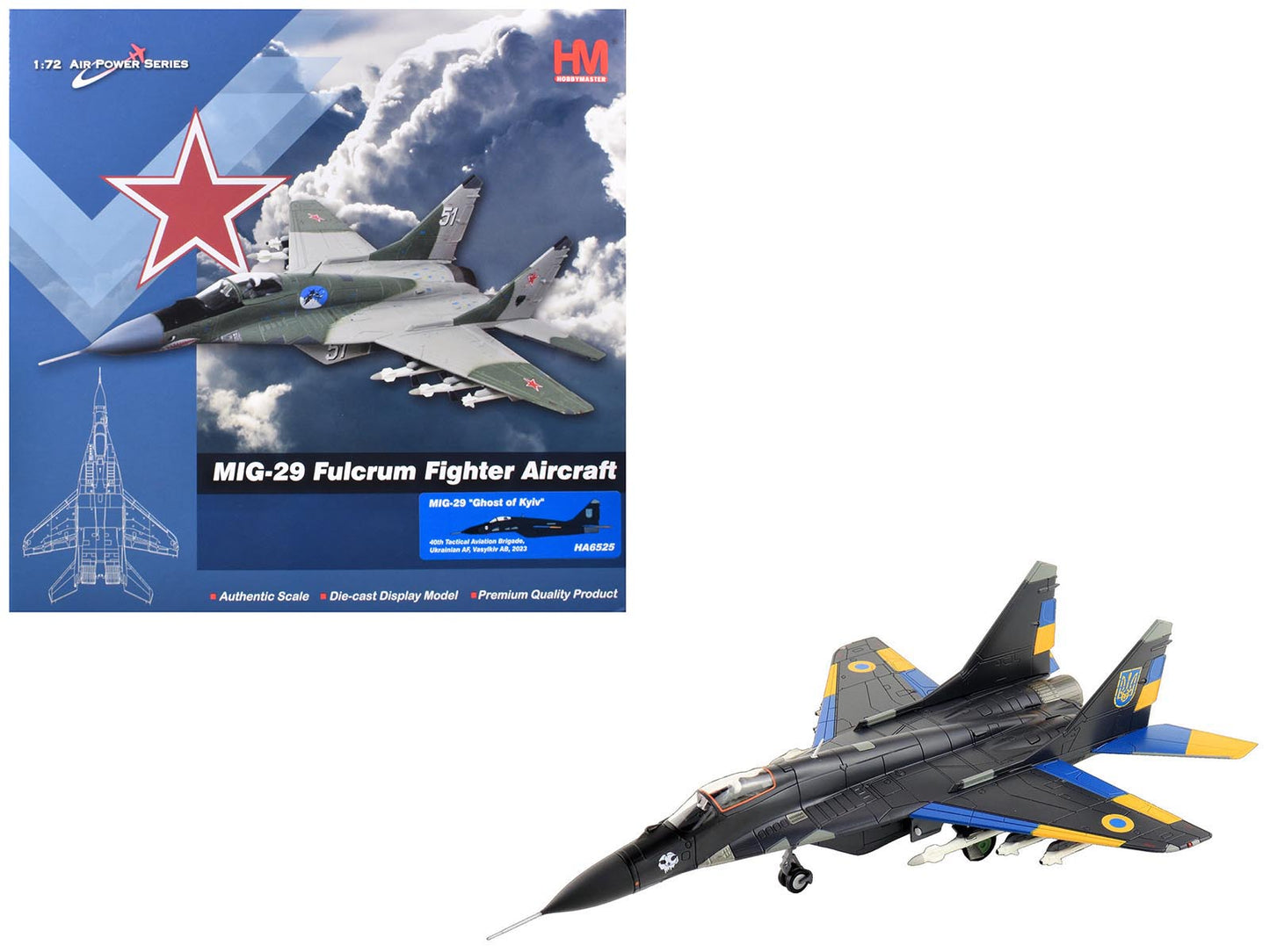 Mikoyan MIG-29 Fulcrum Aircraft "Ghost of Kyiv 40th Tactical Aviation Brigade Vasylkiv Air Base" (2023) Ukrainian Air Force "Air Power Series" 1/72 Diecast Model