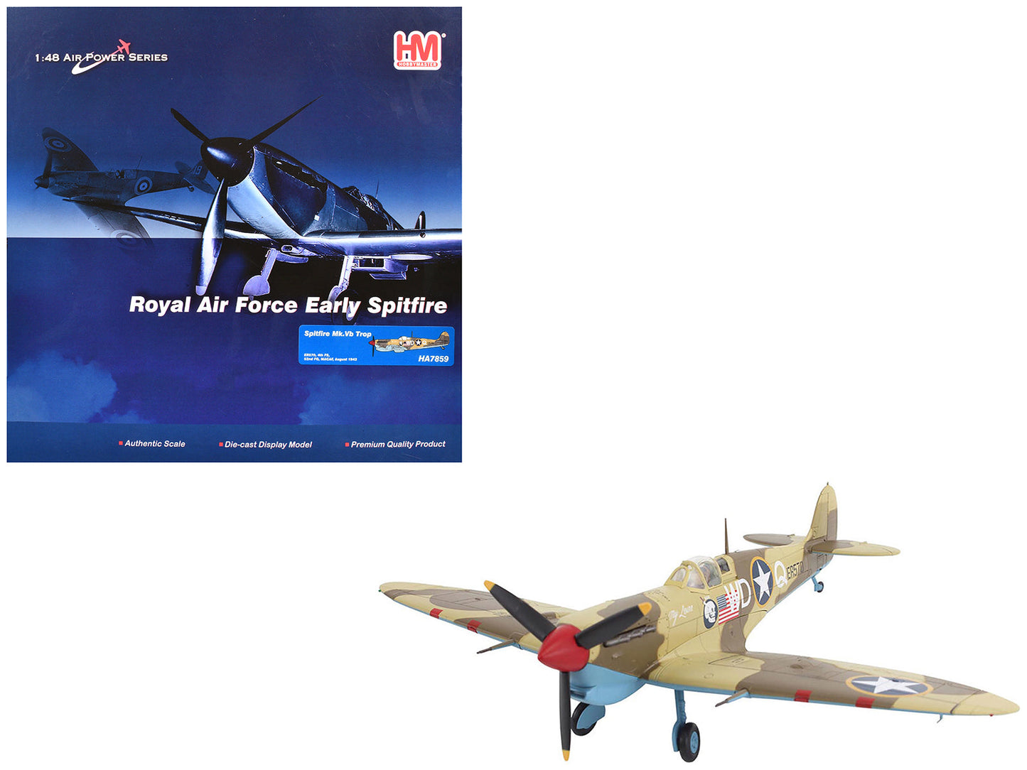 Supermarine Spitfire Mk.Vb Trop Fighter Aircraft "ER570 4th Fighter Squadron 52nd Fighter Group" (1943) Mediterranean Allied Coastal Air Force "Air Power Series" 1/48 Diecast Model