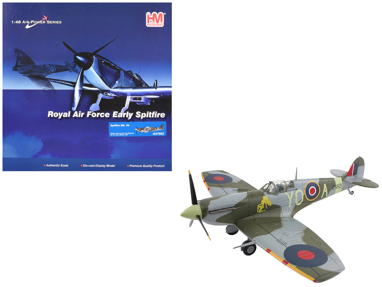 Supermarine Spitfire Mk Vb Fighter Aircraft "EN921 Flying Officer Jack Sheppard No. 401 Squadron" (1943) Royal Canadian Air Force "Air Power Series" 1/48 Diecast Model