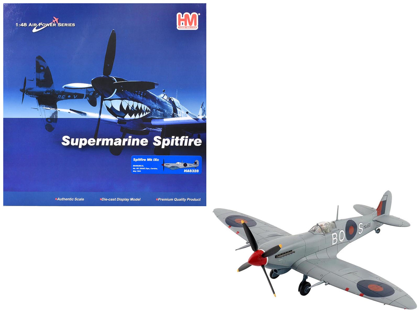 Supermarine Spitfire Mk IXc Fighter Aircraft "MA466 BQ-S No. 451 Squadron Corsica" (1944) Royal Australian Air Force "Air Power Series" 1/48 Diecast Model