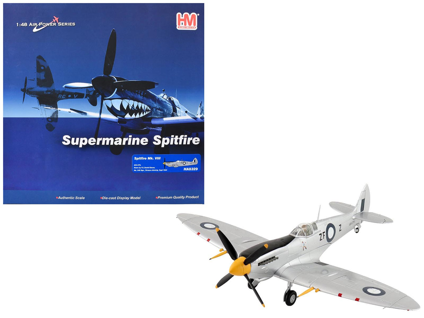 Supermarine Spitfire Mk VIII Fighter Aircraft "A53-379 Flight Lieutenant David Glaser No. 549 Squadron Strauss Airstrip" (1944) Royal Australian Air Force "Air Power Series" 1/48 Diecast Model