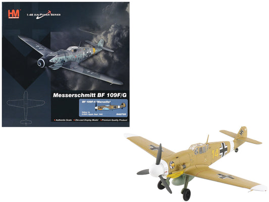 Messerschmitt Bf 109F-4 Fighter Aircraft "Marseille Yellow 14 3./JG27 Egypt" (1942) German Luftwaffe "Air Power Series" 1/48 Diecast Model
