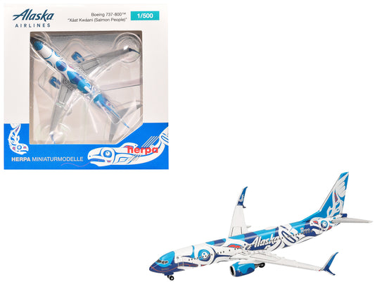 Boeing 737-800 Commercial Aircraft "Alaska Airlines - Salmon People Livery" (N559AS) Blue and White 1/500 Diecast Model Airplane