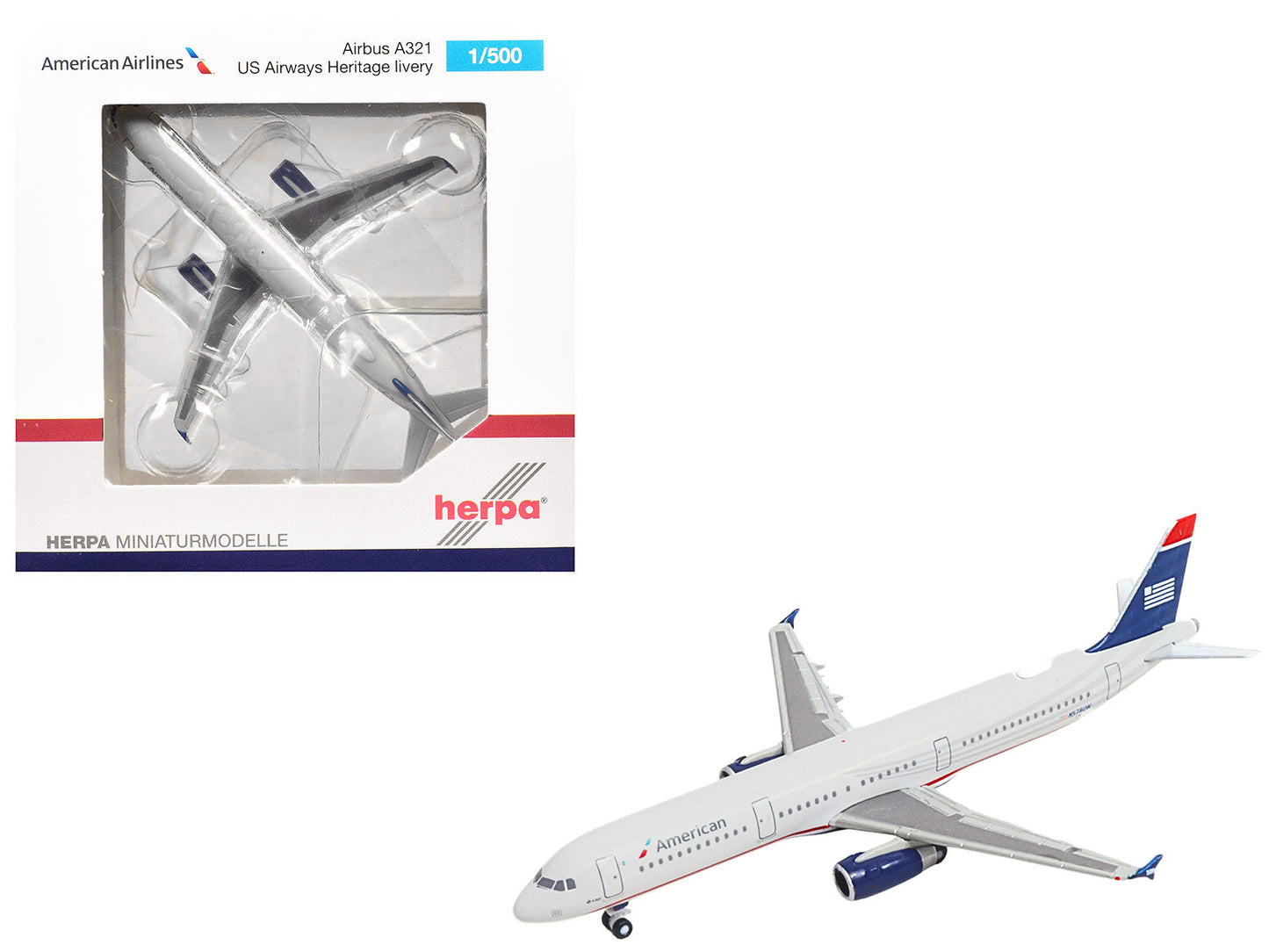 Airbus A321 Commercial Aircraft "American Airlines" (N578UW) Gray with Blue Tail 1/500 Diecast Model