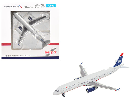 Airbus A321 Commercial Aircraft "American Airlines" (N578UW) Gray with Blue Tail 1/500 Diecast Model