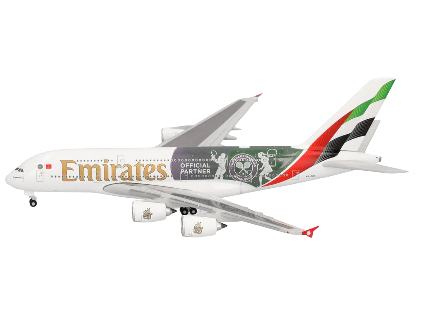 Airbus A380-800 Commercial Aircraft "Emirates Airlines - Wimbledon Official Partner" (A6-EOE) White with Graphics 1/500 Diecast Model Airplane