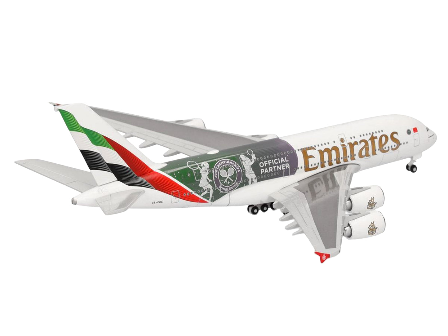 Airbus A380-800 Commercial Aircraft "Emirates Airlines - Wimbledon Official Partner" (A6-EOE) White with Graphics 1/500 Diecast Model Airplane