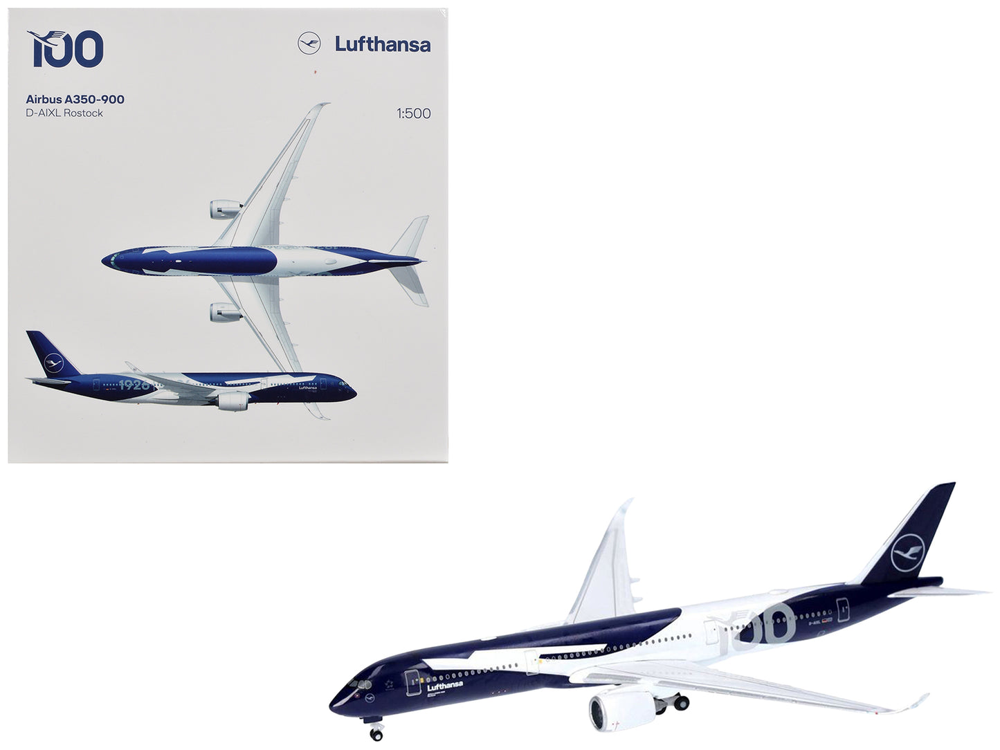 Airbus A350-900 Commercial Aircraft "Lufthansa 100 Years" (D-AIXL) Blue with Graphics 1/500 Diecast Model Airplane
