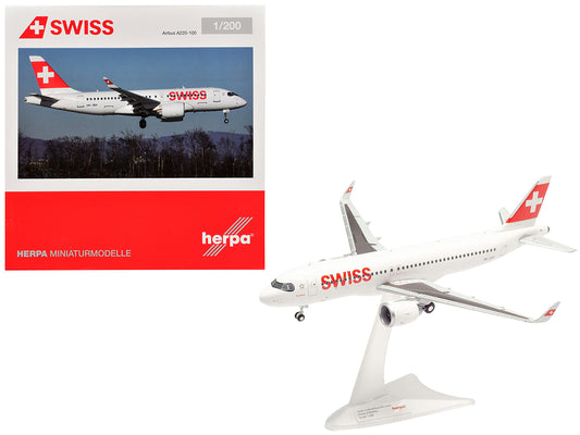 Airbus A220-100 Commercial Aircraft "Swiss International Air Lines" (HB-JBH) White with Red Tail 1/200 Diecast Model Airplane