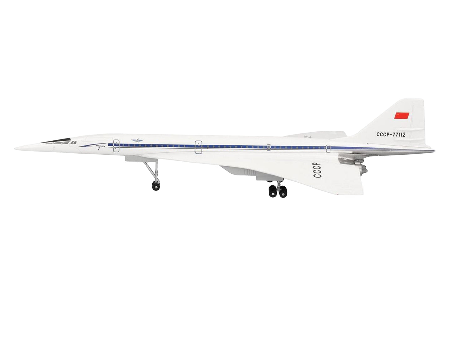 Tupolev Tu-144D Commercial Aircraft "Aeroflt - Technik Museum Sinsheim" (CCCP-77112) White with Blue Stripes 1/400 Diecast Model Airplane