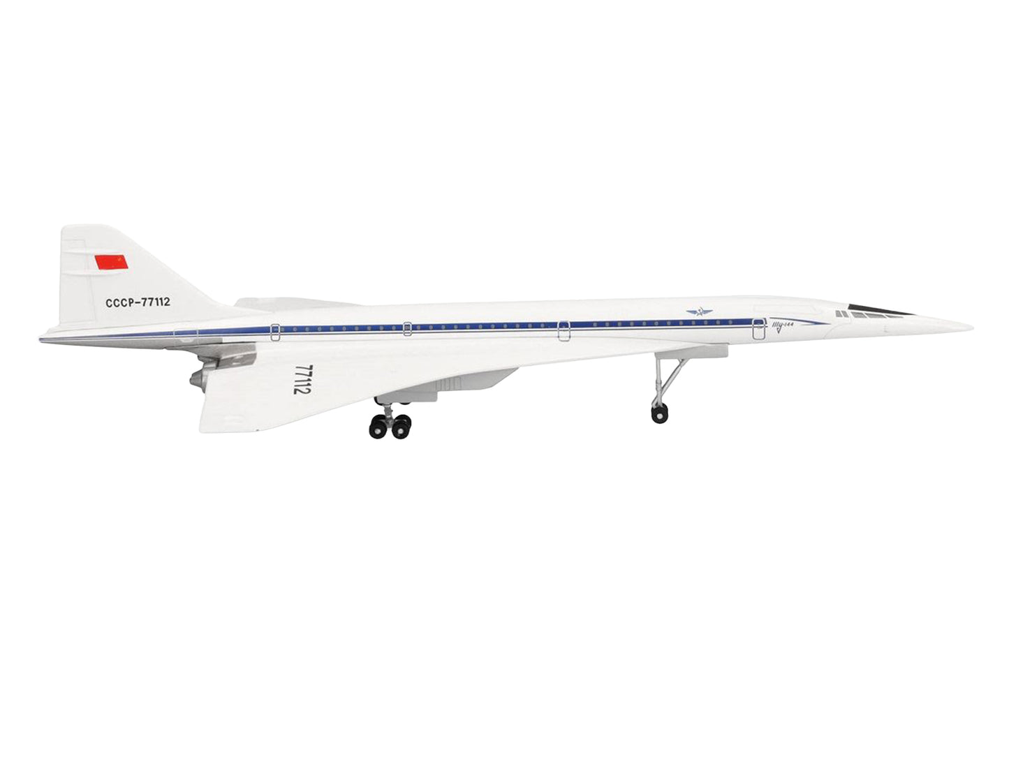 Tupolev Tu-144D Commercial Aircraft "Aeroflt - Technik Museum Sinsheim" (CCCP-77112) White with Blue Stripes 1/400 Diecast Model Airplane