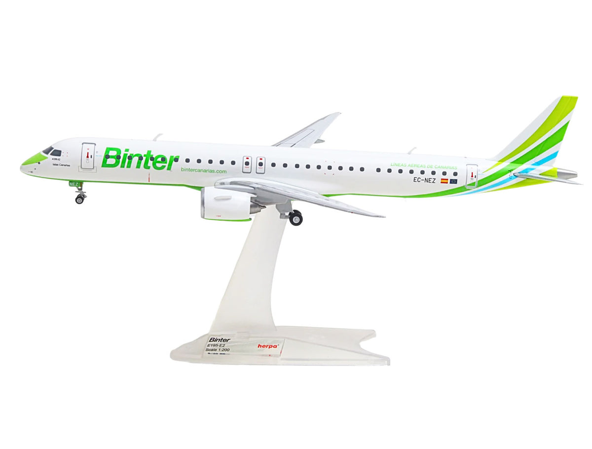 Embraer E195-E2 Commercial Aircraft "Binter Canarias" (EC-NEZ) White with Green Striped Tail 1/200 Diecast Model