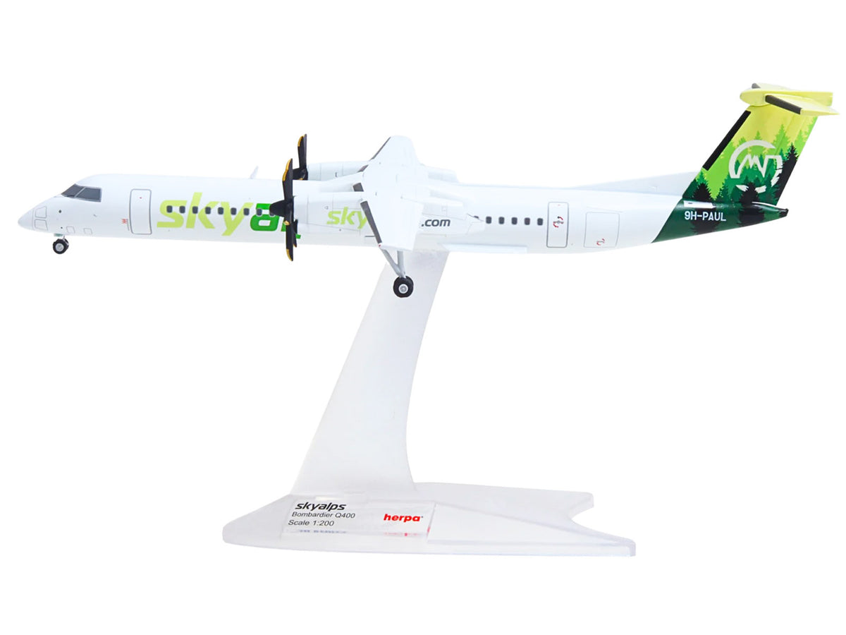 Bombardier Q400 Commercial Aircraft "Sky Alps" (9H-PAUL) White with Green Tail Graphics 1/200 Diecast Model