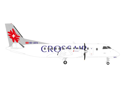 Saab 340 Commercial Aircraft "Crossair" (HB-AKN) White with Tail Graphics 1/200 Diecast Model Airplane