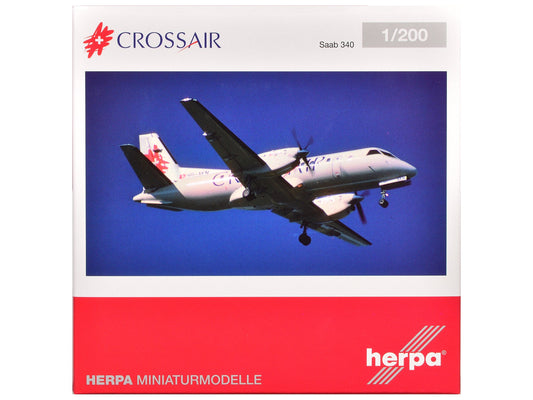 Saab 340 Commercial Aircraft "Crossair" (HB-AKN) White with Tail Graphics 1/200 Diecast Model Airplane