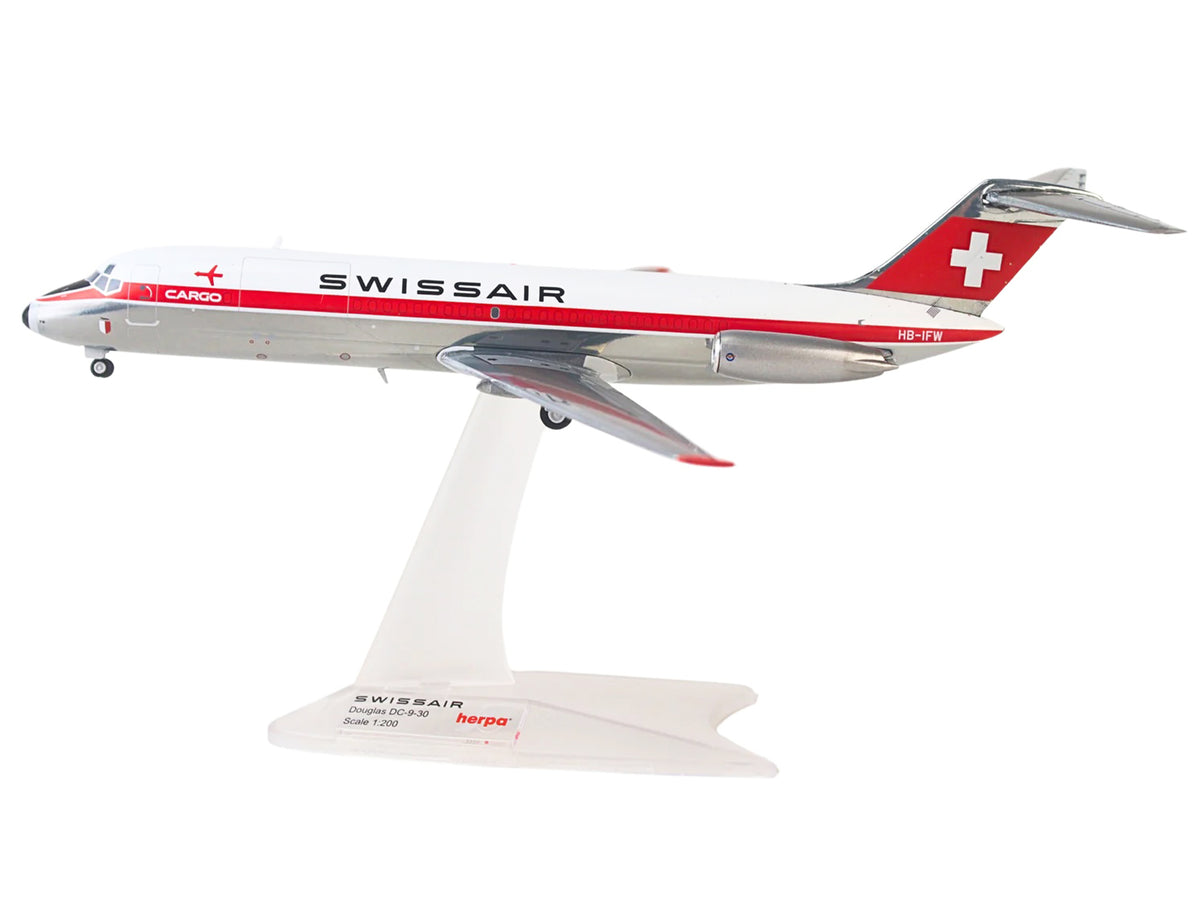 Douglas DC-9-30F Commercial Aircraft "Swissair" (HB-IFW) White with Red Stripes 1/200 Diecast Model Airplane