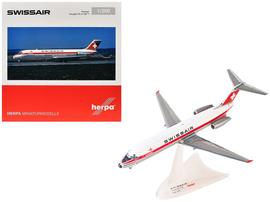 Douglas DC-9-30F Commercial Aircraft "Swissair" (HB-IFW) White with Red Stripes 1/200 Diecast Model Airplane