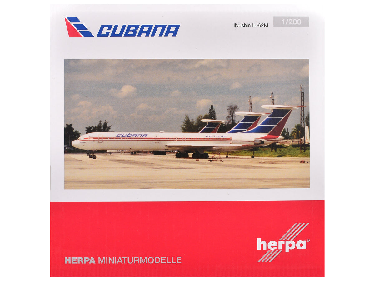 Ilyushin IL-62M Commercial Aircraft "Cubana de Aviacion" (T1280) White with Blue and Red Tail 1/200 Diecast Model Airplane